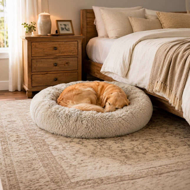 Rundes Plüsch-Hundebett, 100 cm, Hellgrau
