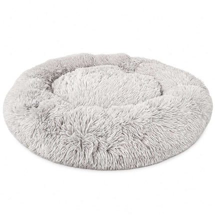 Rundes Plüsch-Hundebett, 100 cm, Hellgrau
