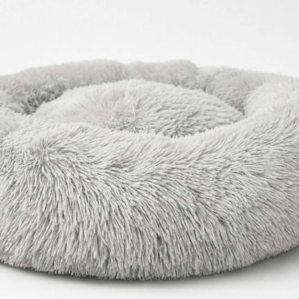 Rundes Plüsch-Hundebett, 100 cm, Hellgrau