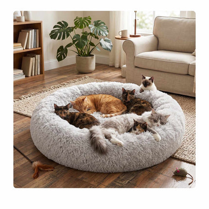 Rundes Plüsch-Hundebett, 100 cm, Hellgrau