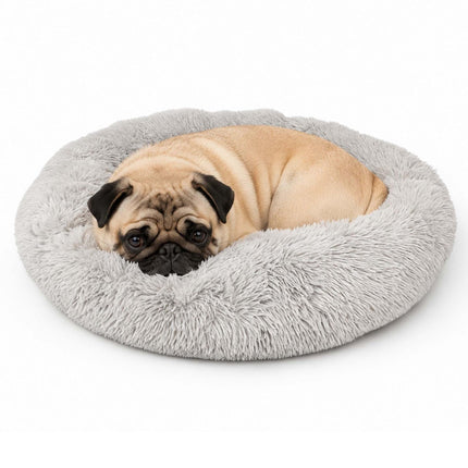 Rundes Plüschhundebett, 60 cm – Hellgrau