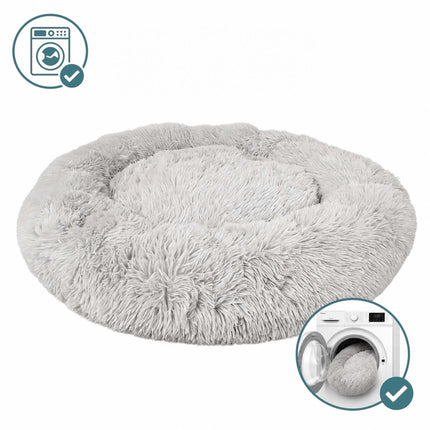 Rundes Plüschhundebett, 60 cm – Hellgrau