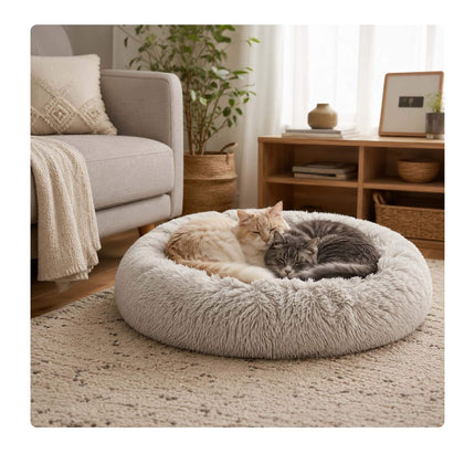 Rundes Plüschhundebett, 60 cm – Hellgrau