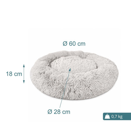 Rundes Plüschhundebett, 60 cm – Hellgrau