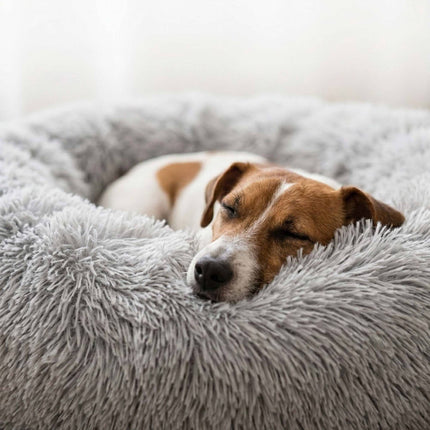 Rundes Plüschhundebett, 60 cm – Hellgrau