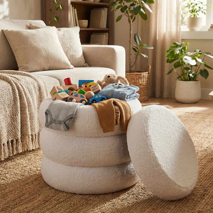 Kulatá plyšová podnožka – látka teddy, polstrovaný sedák