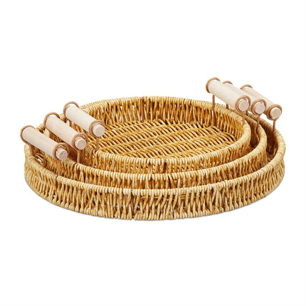 Round Serving Tray Set, Woven Plant Fiber, 3 Sizes