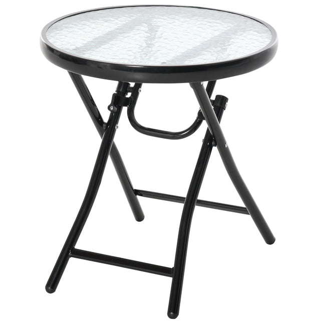Schwarzer klappbarer runder Beistelltisch - Glasplatte, 45cm