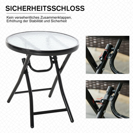Schwarzer klappbarer runder Beistelltisch - Glasplatte, 45cm