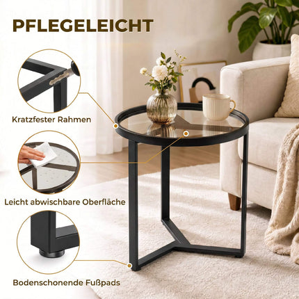 Kulatý odkládací stolek, deska z tvrzeného skla, 45 cm, černá