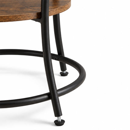 Round Side Table with 2 Shelves and Adjustable Feet, Grey, Rustic Wood-Effect
