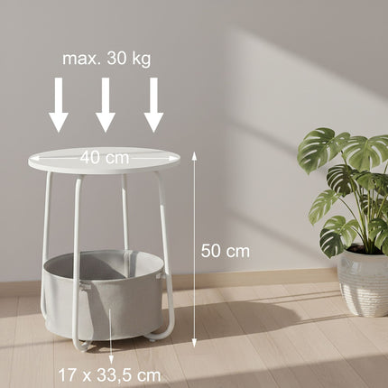 Round Side Table with Metal Frame and Fabric Basket