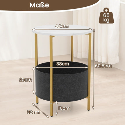 Round Side Table with Removable Felt Basket & Metal Frame