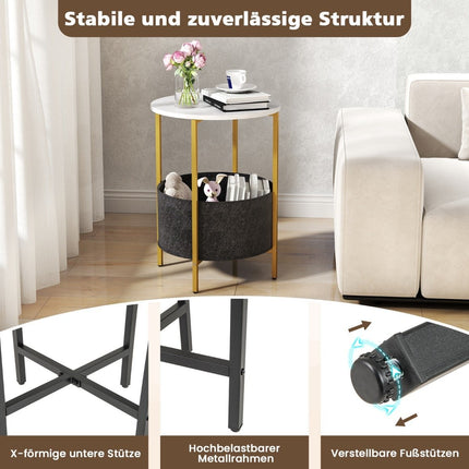 Round Side Table with Removable Felt Basket & Metal Frame