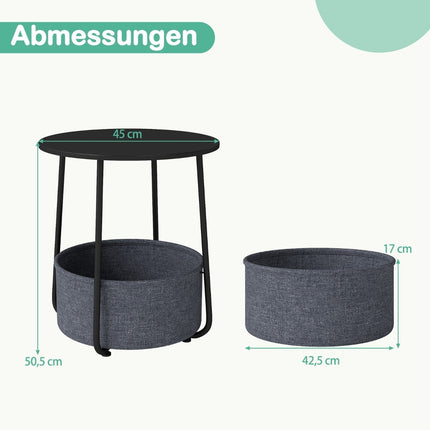 Runder Beistelltisch mit Aufbewahrungskorb, schwarzes Metallgestell