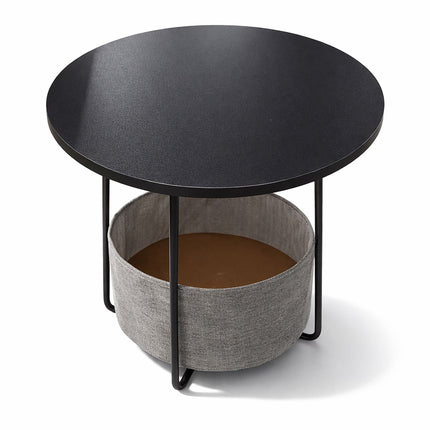 Round Side Table with Storage Basket, Metal Frame