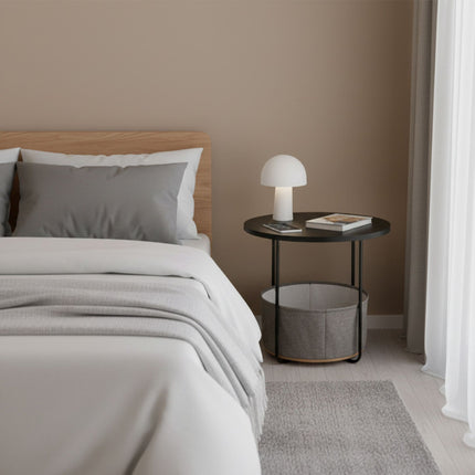 Round Side Table with Storage Basket, Metal Frame