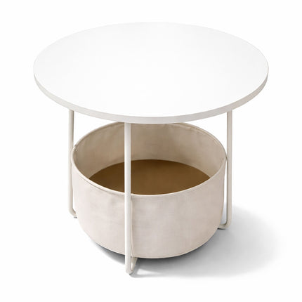 Round Side Table with Storage Basket – Metal Frame