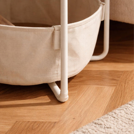 Round Side Table with Storage Basket – Metal Frame