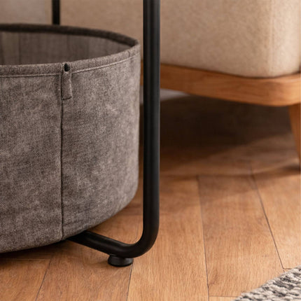 Round Side Table with Storage Basket, Metal Frame