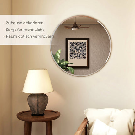 Round Wall Mirror, Modern Design, 61 cm, Silver