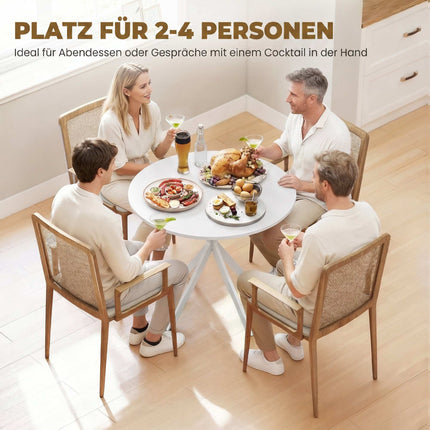 Round White Kitchen Table, 80 cm, Wood-Look Top, Metal Legs