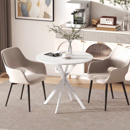 Round White Kitchen Table, 80 cm, Wood-Look Top, Metal Legs