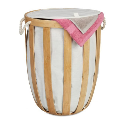 Round bamboo laundry basket