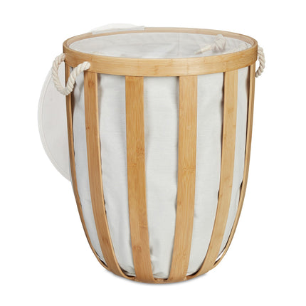 Round bamboo laundry basket