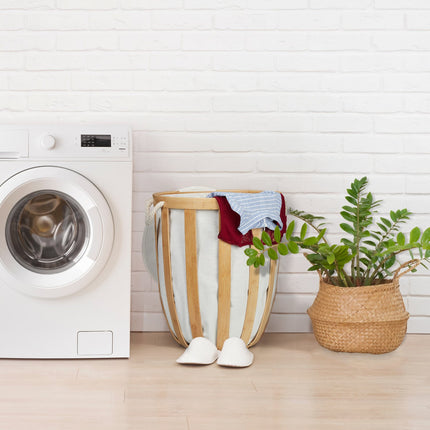 Round bamboo laundry basket
