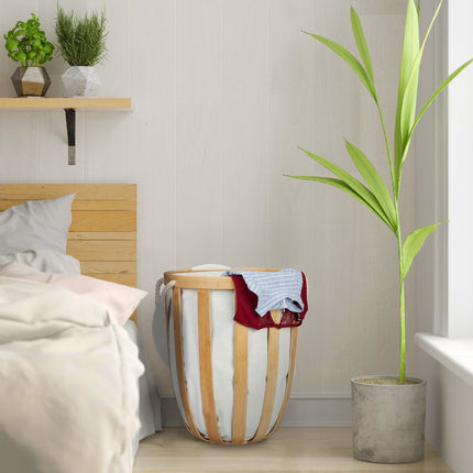 Round bamboo laundry basket
