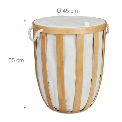 Round bamboo laundry basket