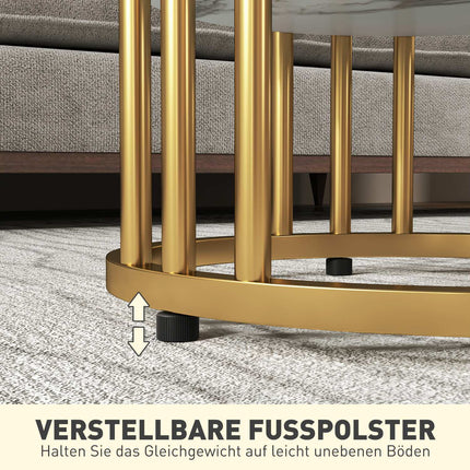Runder Couchtisch in weißer Marmoroptik mit Ablage, 2er-Set