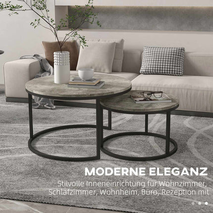Couchtisch-Set in Marmoroptik, rund, grau, 2-teilig