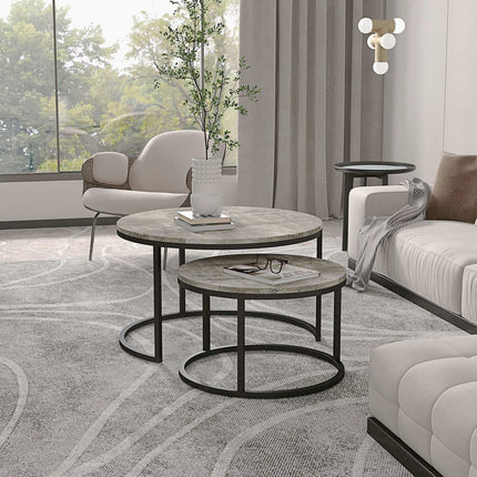 Couchtisch-Set in Marmoroptik, rund, grau, 2-teilig