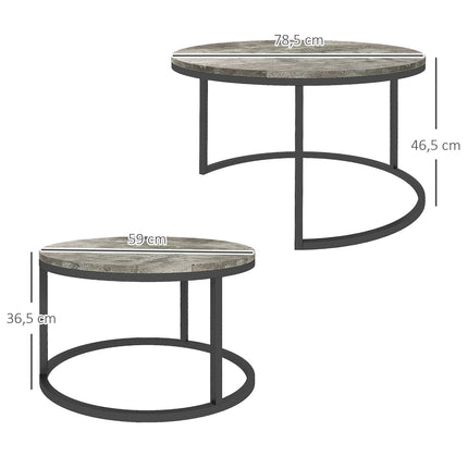 Couchtisch-Set in Marmoroptik, rund, grau, 2-teilig