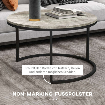 Couchtisch-Set in Marmoroptik, rund, grau, 2-teilig