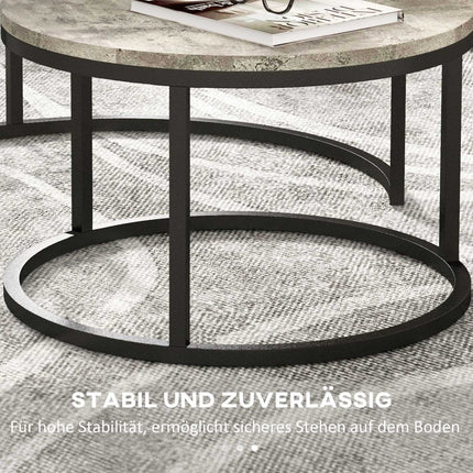 Couchtisch-Set in Marmoroptik, rund, grau, 2-teilig