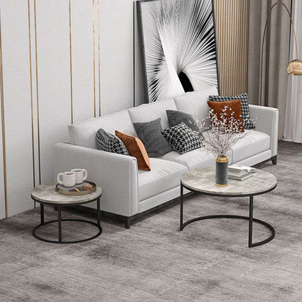 Couchtisch-Set in Marmoroptik, rund, grau, 2-teilig