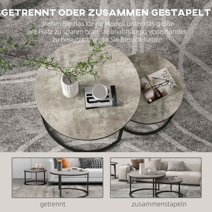 Couchtisch-Set in Marmoroptik, rund, grau, 2-teilig