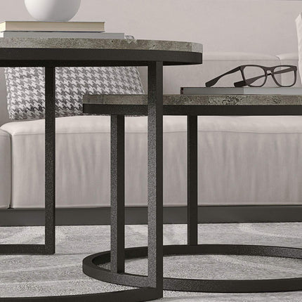 Couchtisch-Set in Marmoroptik, rund, grau, 2-teilig