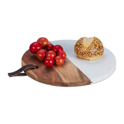 Round cutting board in wood and marble