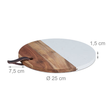 Round cutting board in wood and marble
