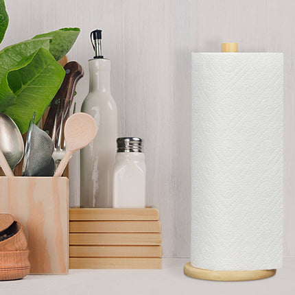 Porte-rouleau de papier essuie-tout rond en bambou