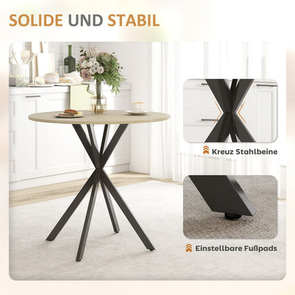 Runder Esstisch, 80 cm, Holzoptik-Tischplatte, Stahlbeine