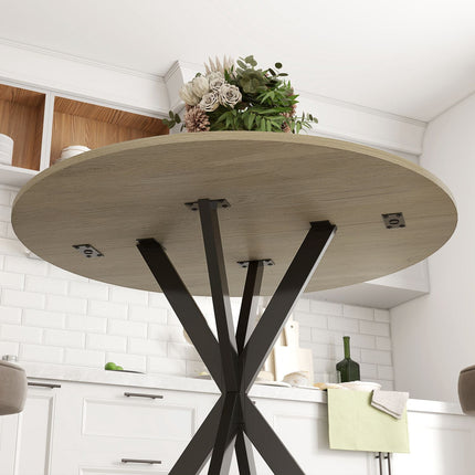 Runder Esstisch, 80 cm, Holzoptik-Tischplatte, Stahlbeine