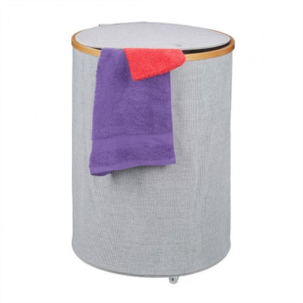 Round laundry basket in fabric and bamboo