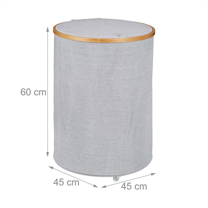 Round laundry basket in fabric and bamboo