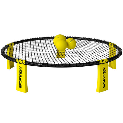 Roundnet Set Spielset mit Spielnetz 3 Bällen Tragetasche Ballpumpe Spikeball Set Ø92 x 20 cm gelb