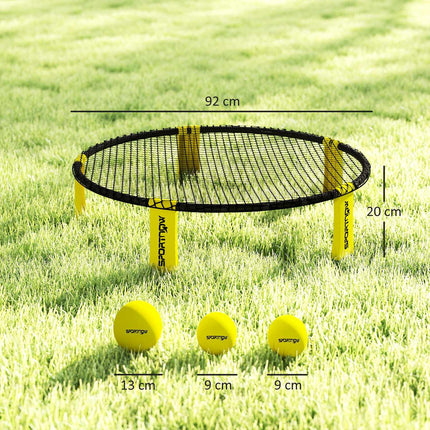 Roundnet Set Spielset mit Spielnetz 3 Bällen Tragetasche Ballpumpe Spikeball Set Ø92 x 20 cm gelb